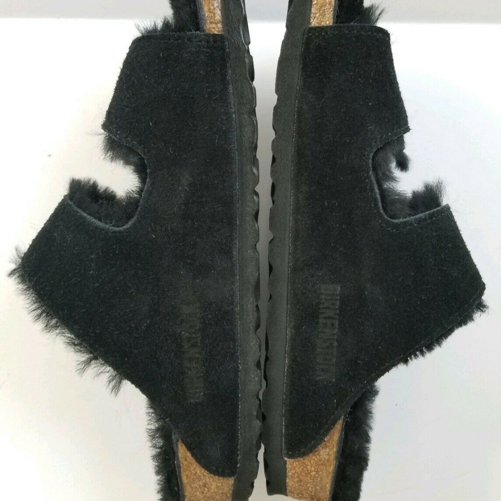 Birkenstock Arizona Cozy Shearling Lined Sandals in Black Suede - Picture 4 of 5